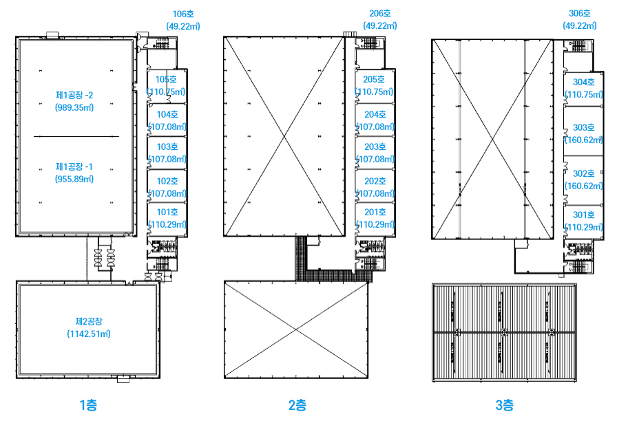 시험생산동 1,2,3층 평면도
